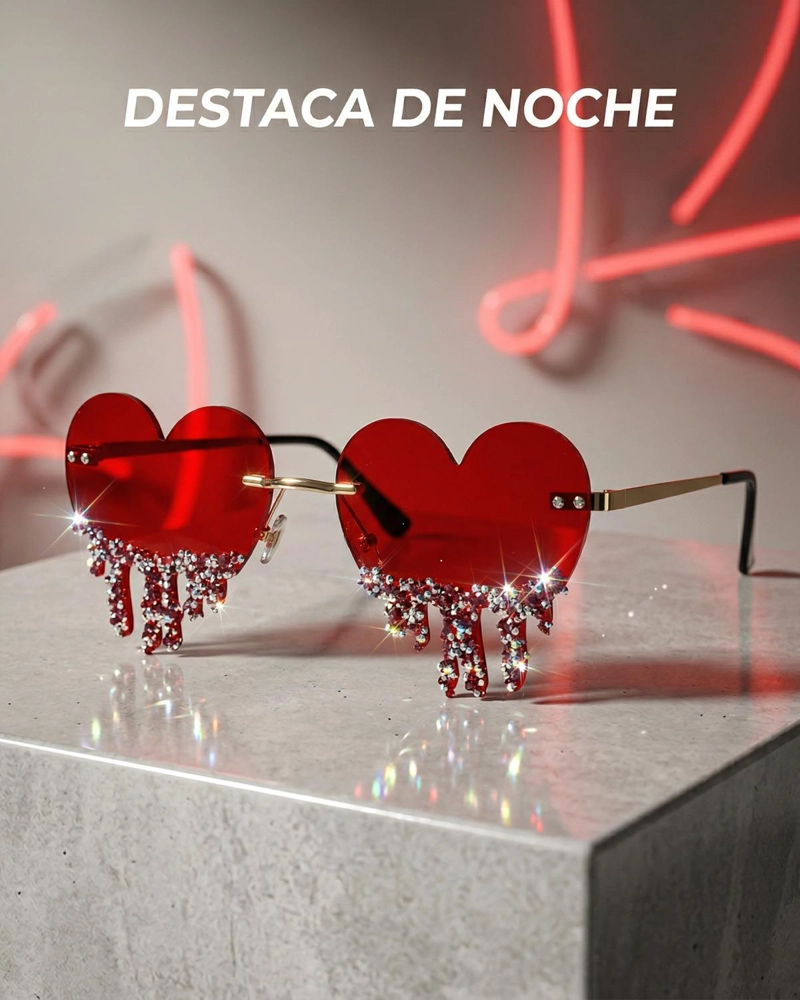 LENTES CORAZON CON STRASS COLGANTE PARA FIESTA MUJER - ROJO - 2