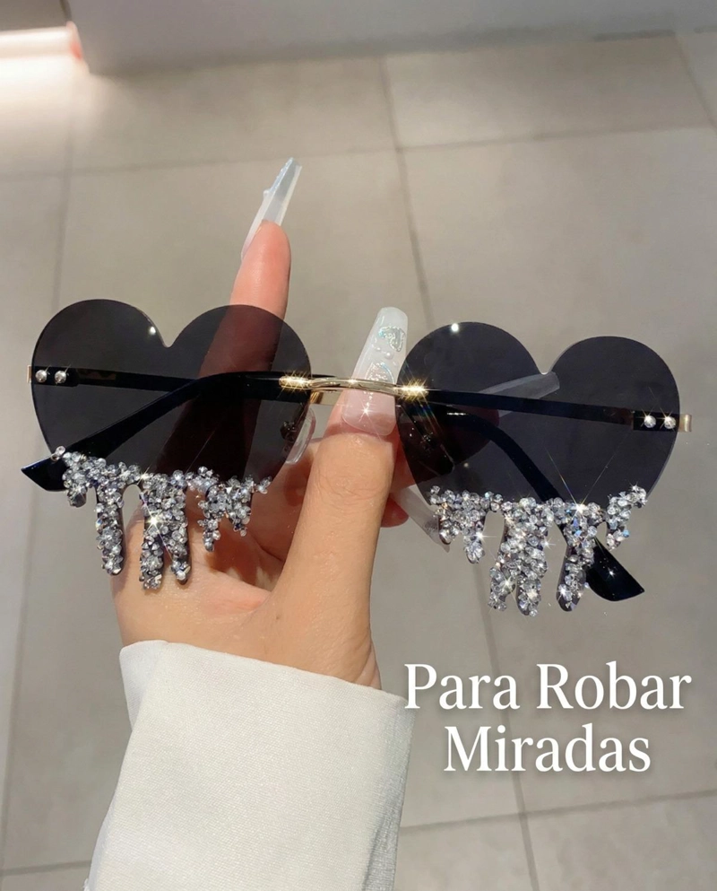 LENTES CORAZON CON STRASS COLGANTE PARA FIESTA MUJER - ROSA - 3