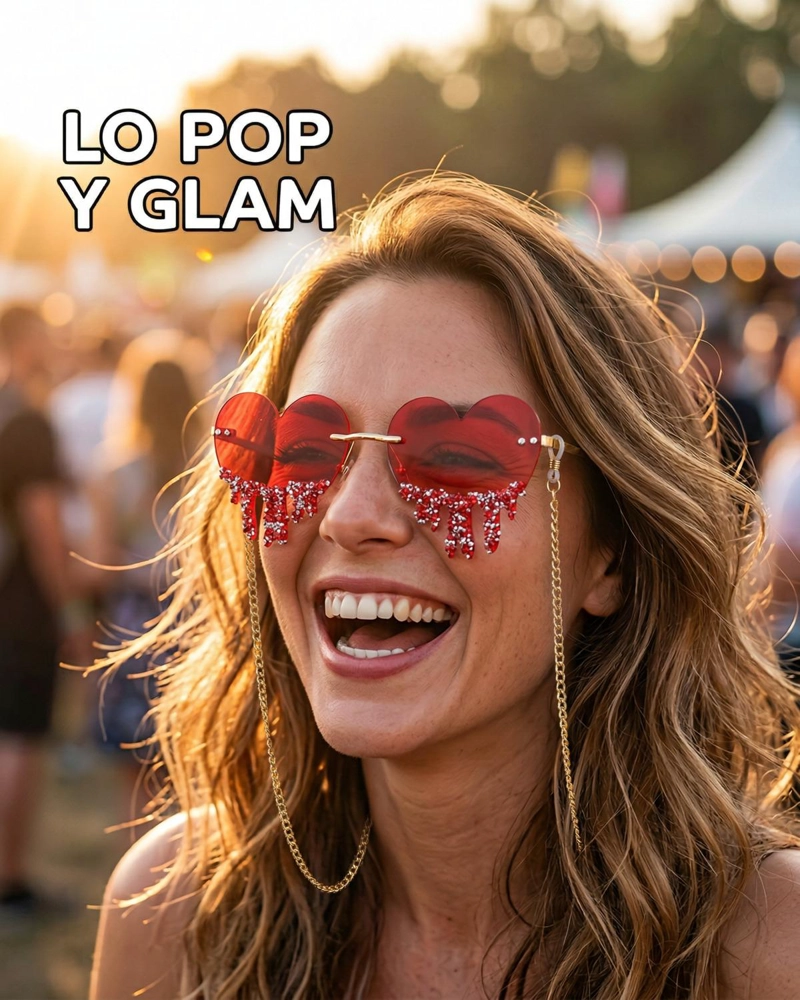 LENTES CORAZON CON STRASS COLGANTE PARA FIESTA MUJER - ROJO - 4