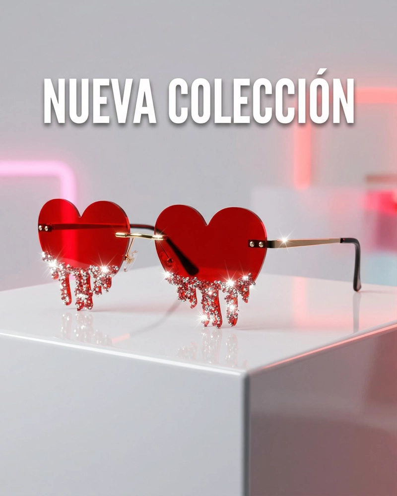 LENTES CORAZON CON STRASS COLGANTE PARA FIESTA MUJER - ROJO - 5