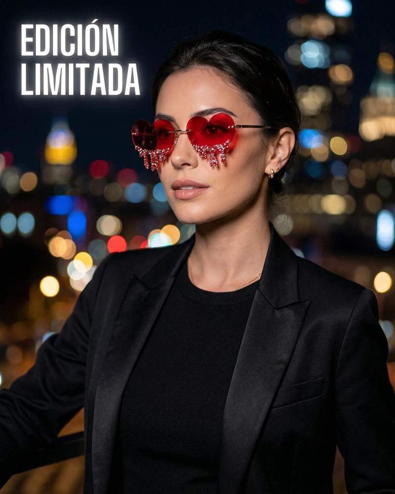 LENTES CORAZON CON STRASS COLGANTE PARA FIESTA MUJER - ROJO - 7