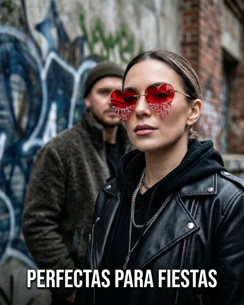 LENTES CORAZON CON STRASS COLGANTE PARA FIESTA MUJER - ROJO - 8