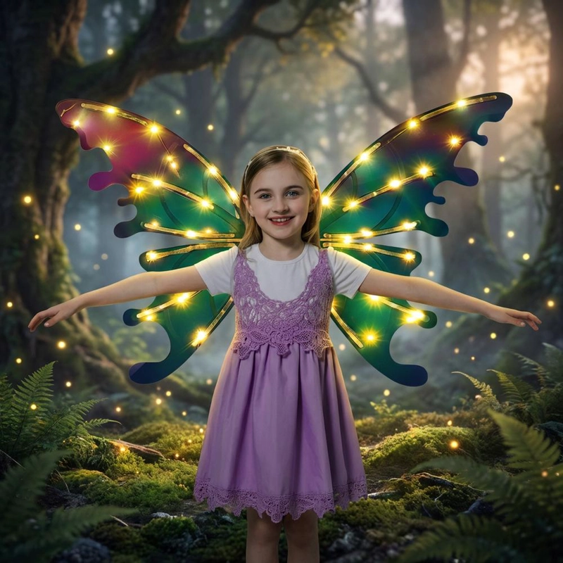 ALAS DE HADA CON LUCES LED Y MUSICA NIÑA DISFRAZ FANTASIA - VERDE - 1
