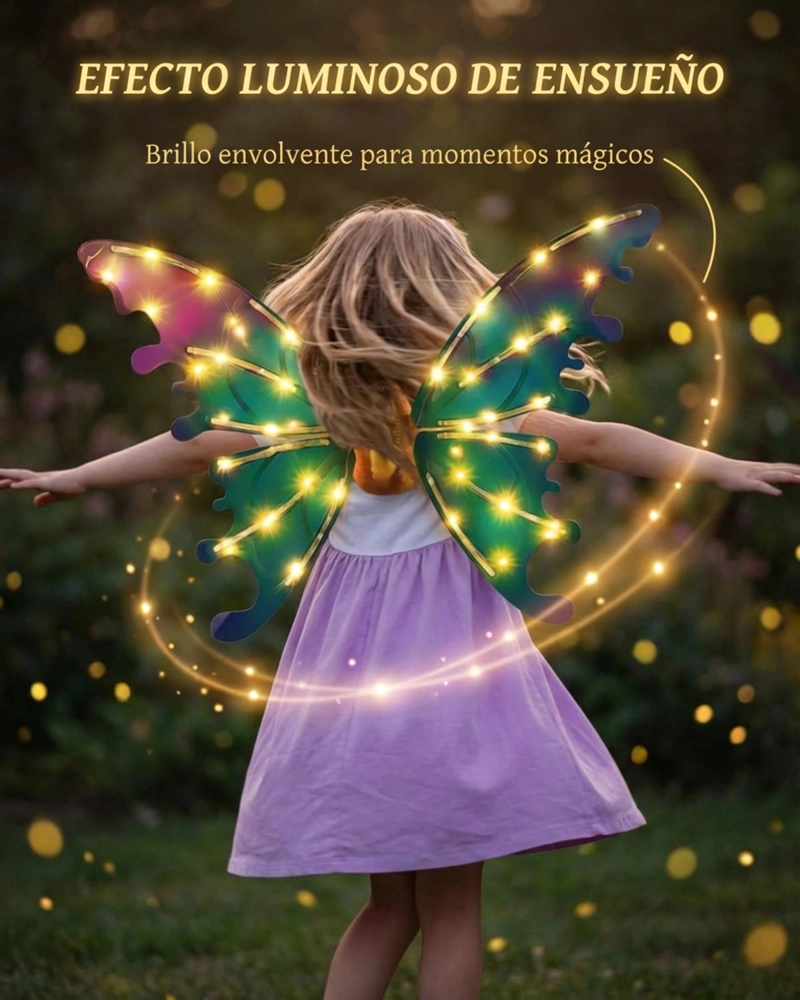 ALAS DE HADA CON LUCES LED Y MUSICA NIÑA DISFRAZ FANTASIA - VERDE - 3