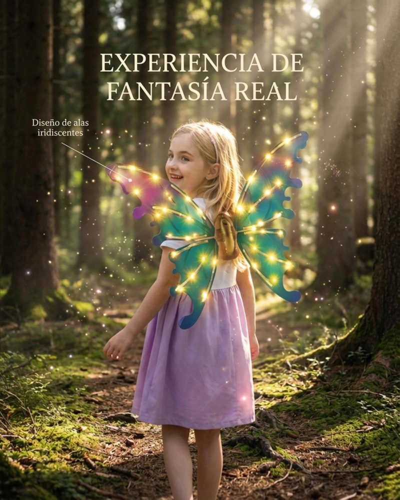 ALAS DE HADA CON LUCES LED Y MUSICA NIÑA DISFRAZ FANTASIA - VERDE - 6