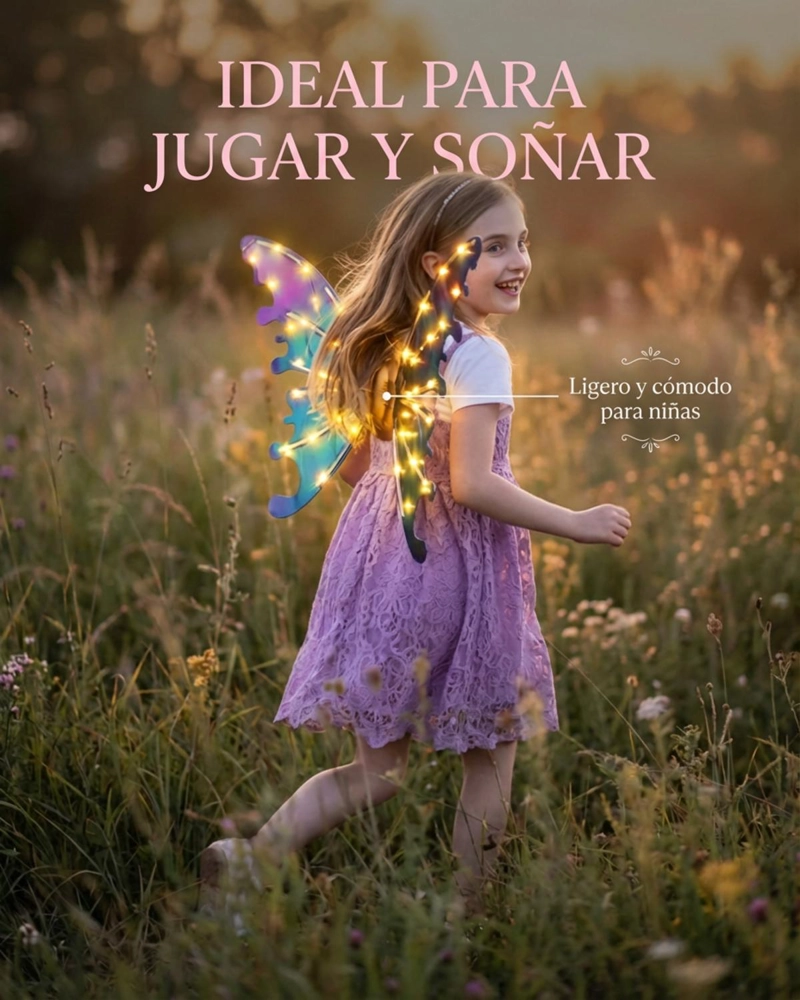 ALAS DE HADA CON LUCES LED Y MUSICA NIÑA DISFRAZ FANTASIA - VERDE - 7