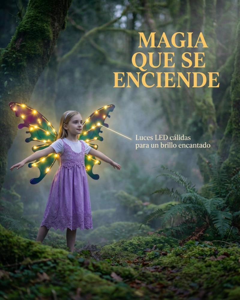 ALAS DE HADA CON LUCES LED Y MUSICA NIÑA DISFRAZ FANTASIA - VERDE - 8