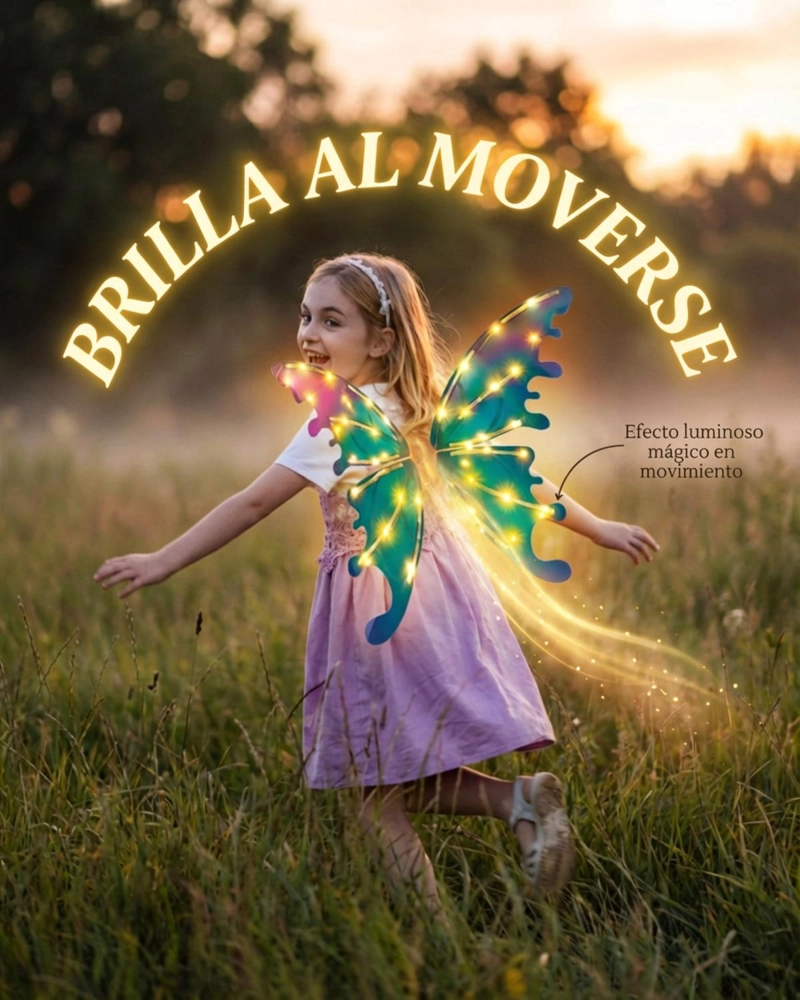 ALAS DE HADA CON LUCES LED Y MUSICA NIÑA DISFRAZ FANTASIA - VERDE - 9