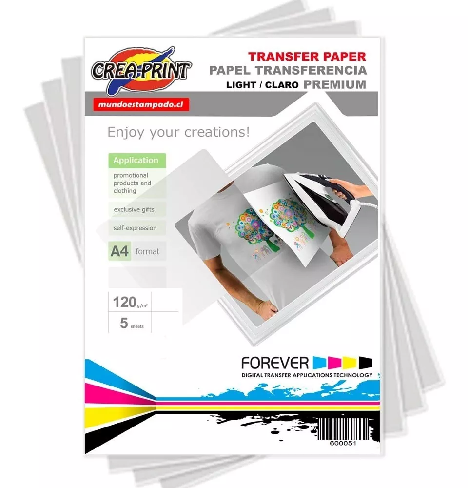 PAPEL TRANSFER PARA TELAS CLARAS A4 20 UNIDADES PARA ALGODON - 1