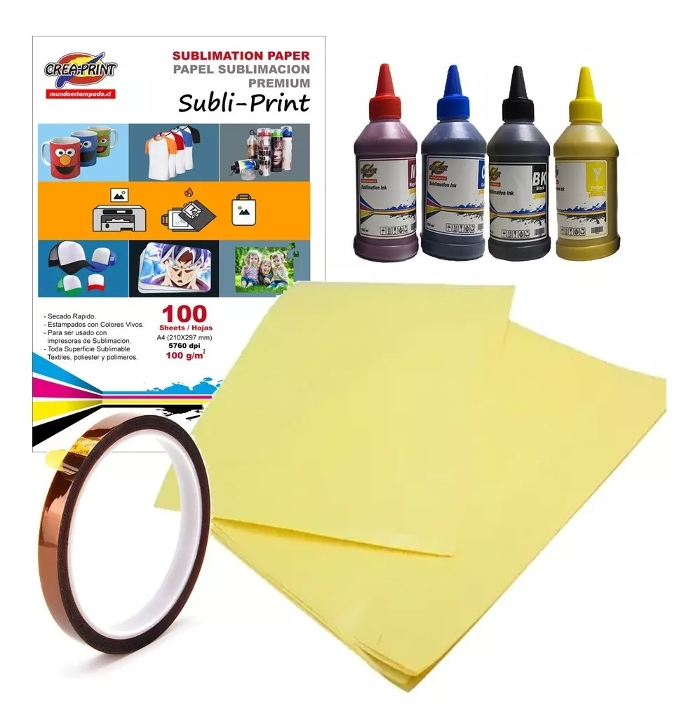 PACK NEGRO DE SUBLIMACION 100 HOJAS A4 + DE TINTAS + TAPE TER - 1