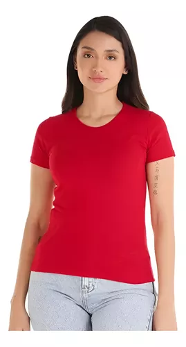 POLERA ALGODON MC MUJER COLOR ROJO TALLA L - 1