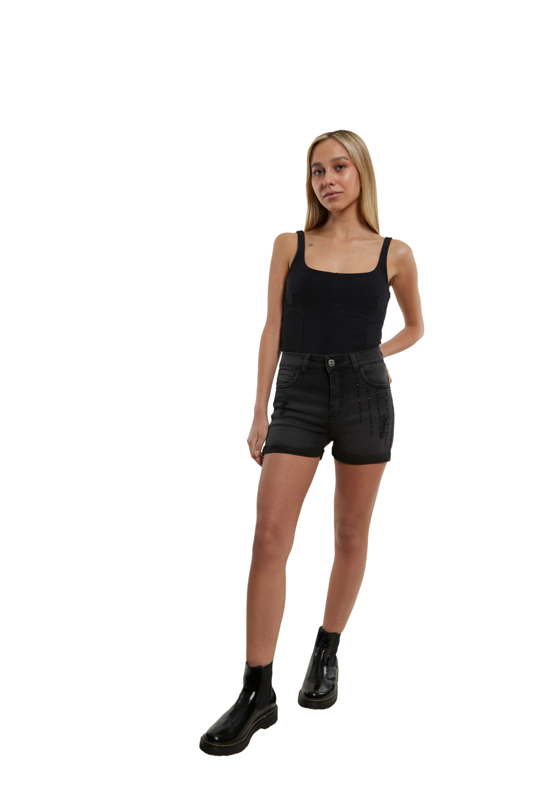 SHORT MUJER DIVINO JEANS NEGRO MOSA - 1