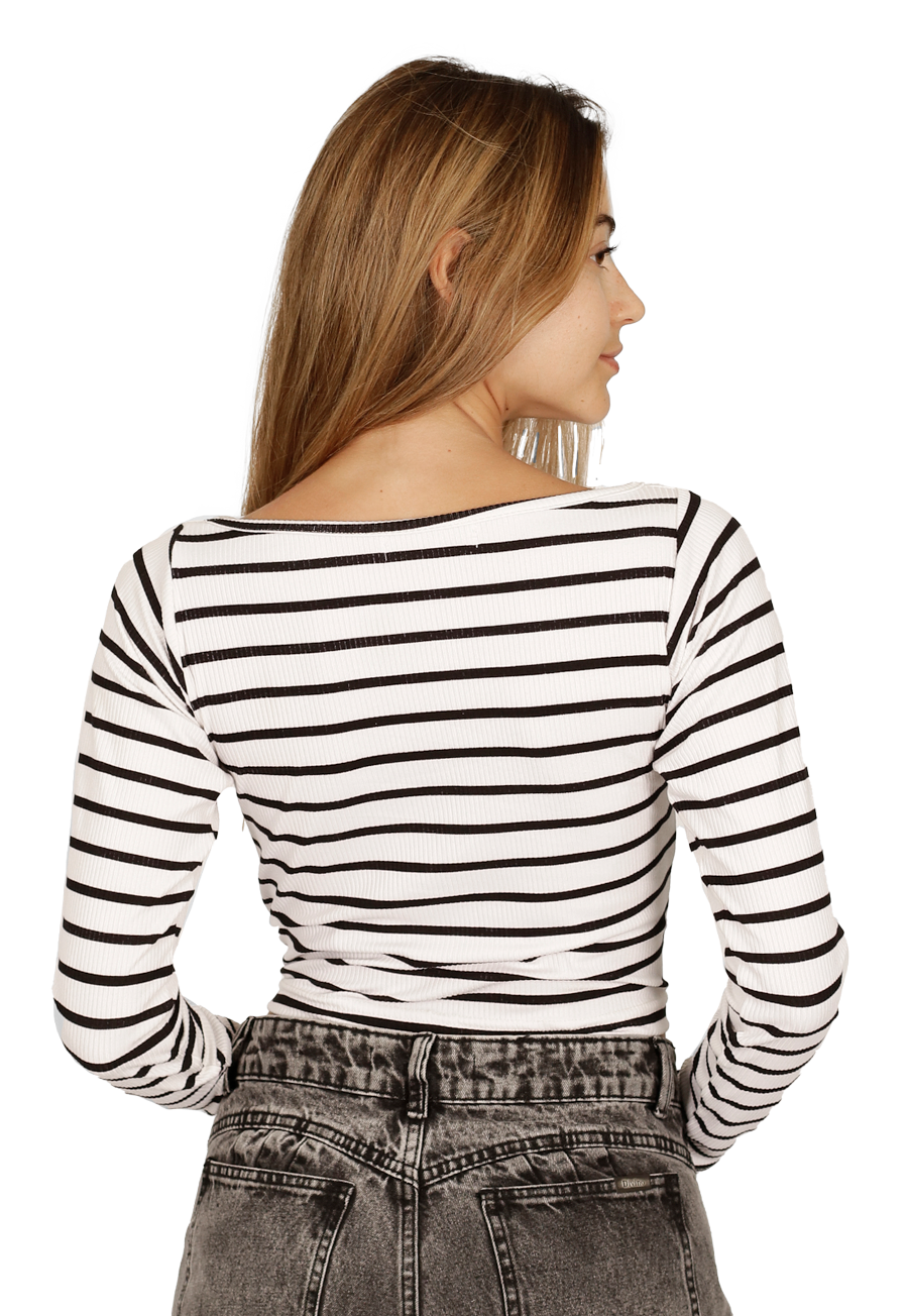 POLERA ALMENDRA I BLANCA RAYAS NEGRAS DIVINO JEANS - 2