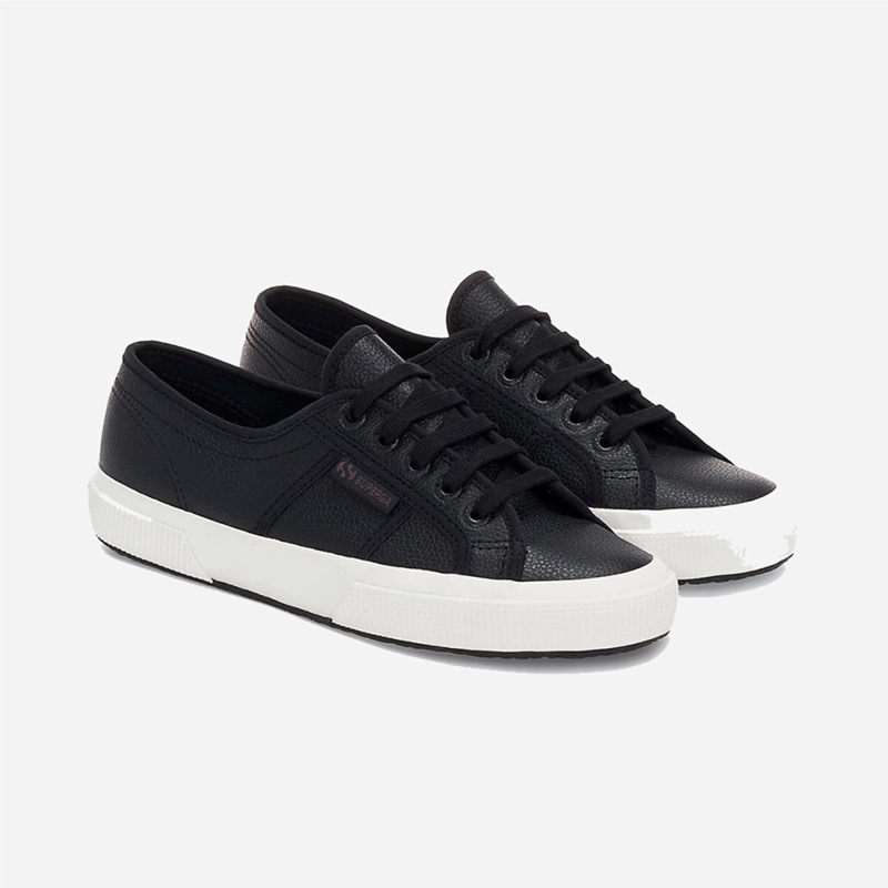 ZAPATILLAS MUJER SUPERGA URBANAS NEGRO 2750 TUMBLED LEATHER BLACK AVORIO - 2