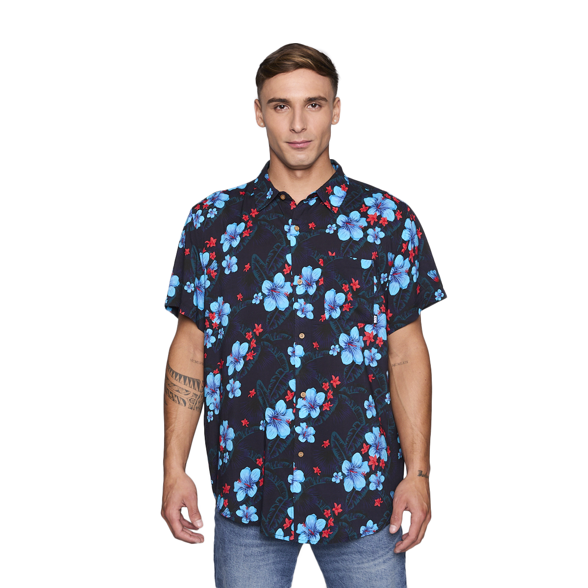 CAMISA REEF MEN NEGRA FLOREADA - 1