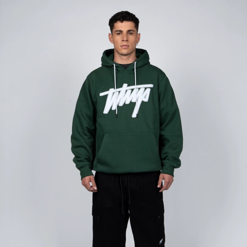 POLERON WHATUP HOMBRE HOODIE GREEN LOGO WHITE - 1