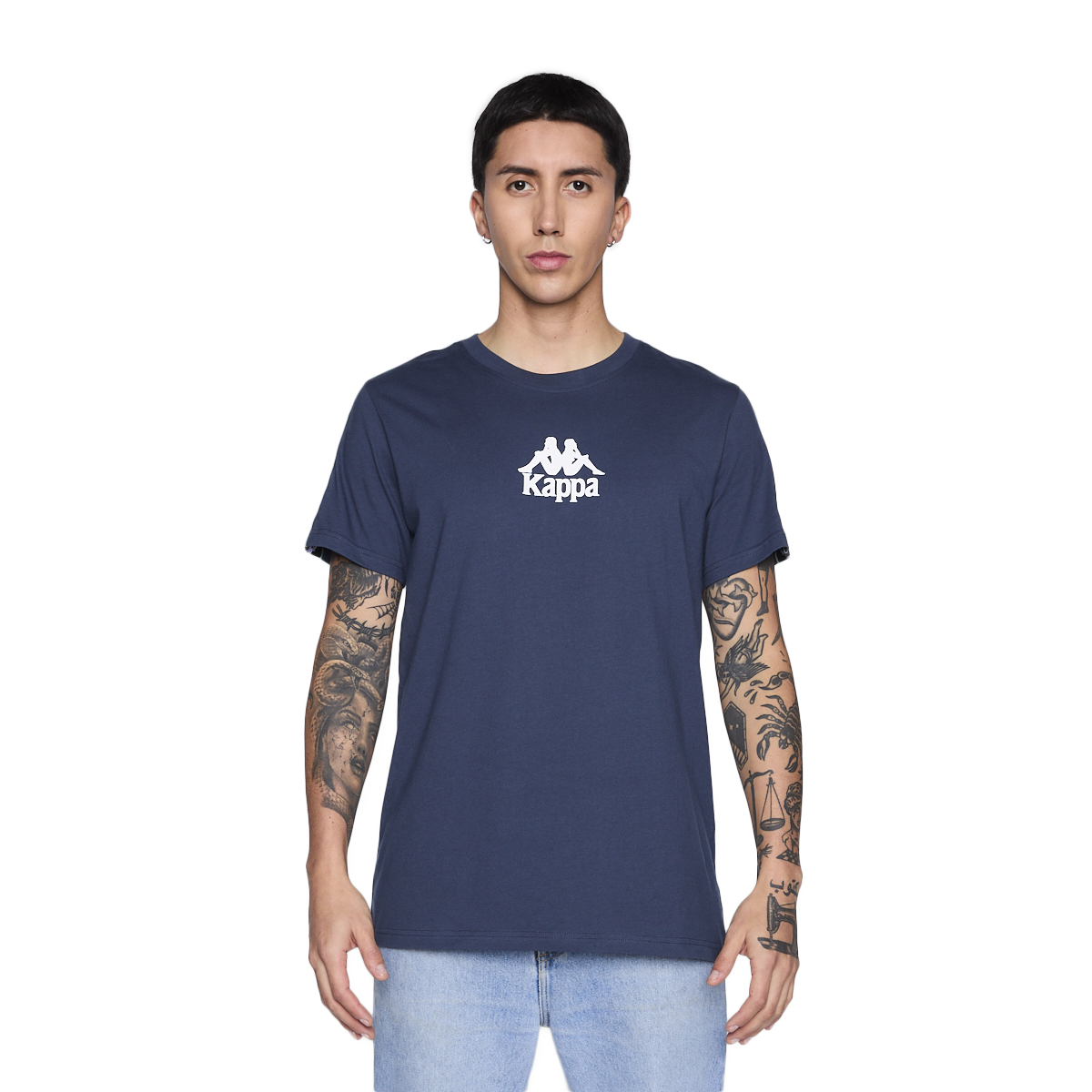 POLERA KAPPA MEN BANDA PETROL BLUE LOGO FRONT WHITE - 1