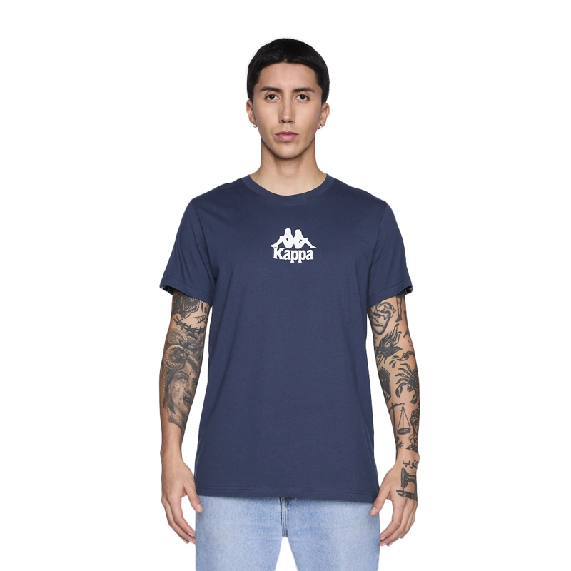 POLERA KAPPA MEN BANDA PETROL BLUE LOGO FRONT WHITE - 1