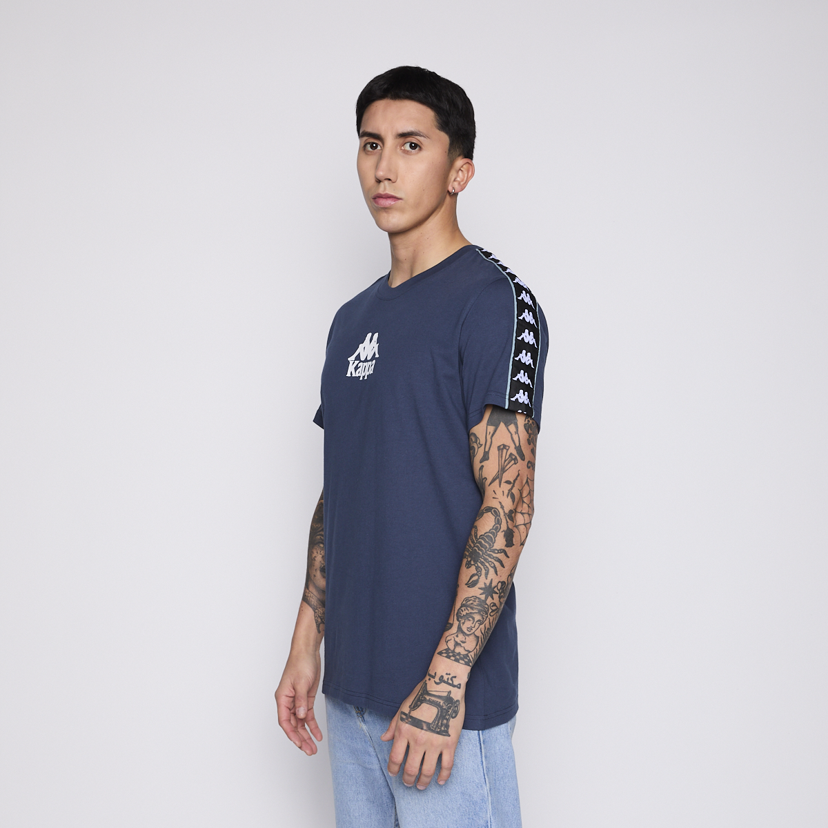 POLERA KAPPA MEN BANDA PETROL BLUE LOGO FRONT WHITE - 2