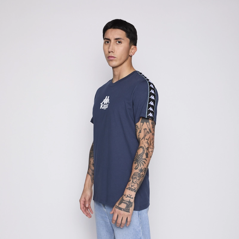 POLERA KAPPA MEN BANDA PETROL BLUE LOGO FRONT WHITE - 2