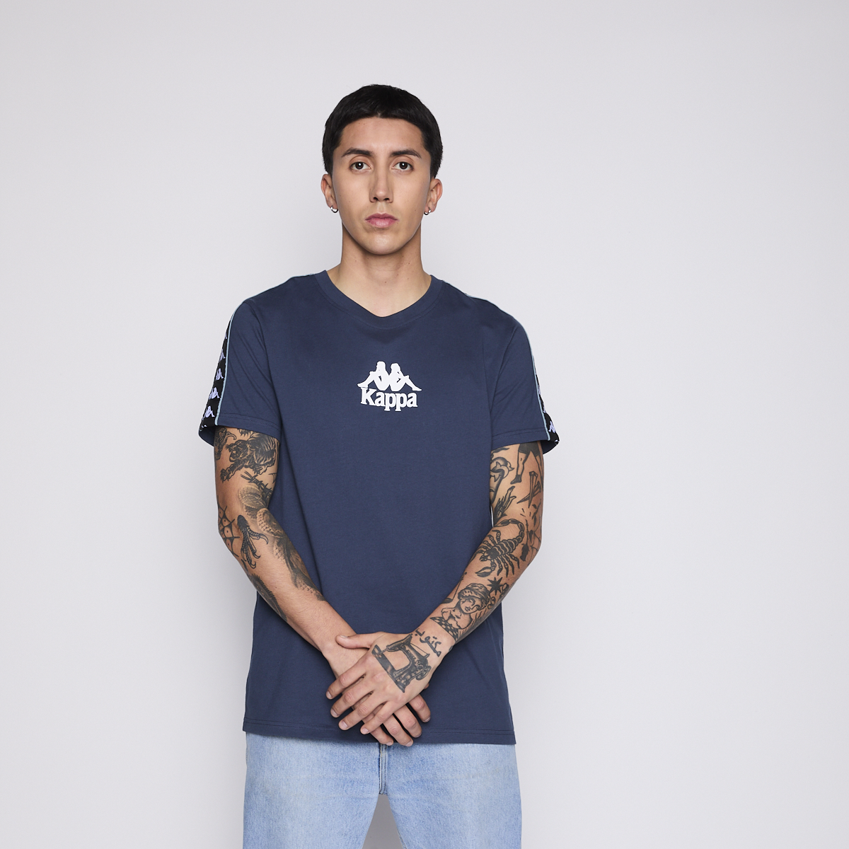 POLERA KAPPA MEN BANDA PETROL BLUE LOGO FRONT WHITE - 4