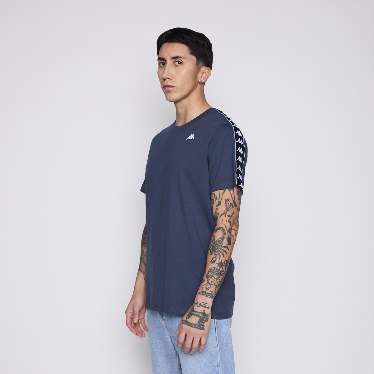 POLERA KAPPA MEN BANDA PETROL BLUE LOGO WHITE BLACK - 2