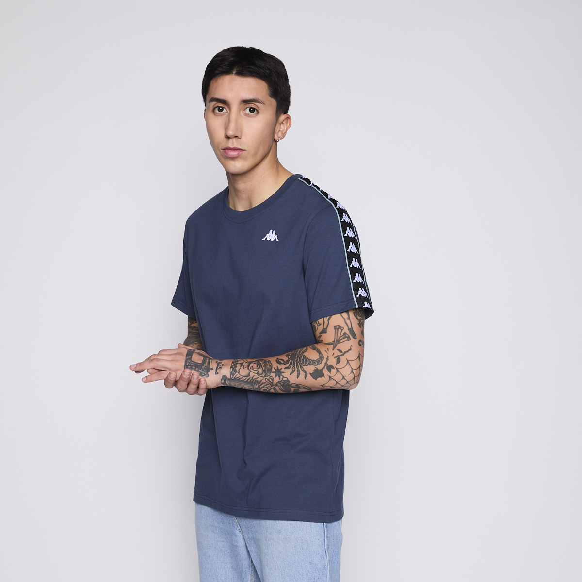 POLERA KAPPA MEN BANDA PETROL BLUE LOGO WHITE BLACK - 4