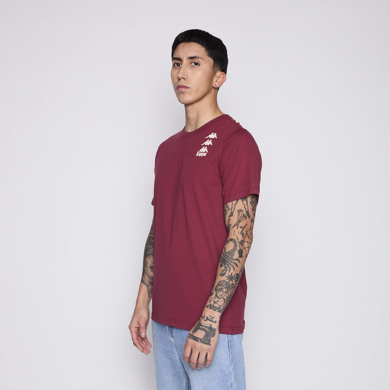 POLERA KAPPA MEN BURGUNDY TINY LOGO WHITE - 2