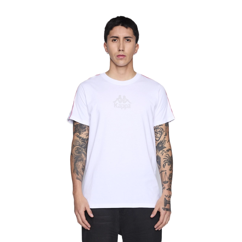 POLERA KAPPA MEN BANDA WHITE LOGO FRONT GREY - 1