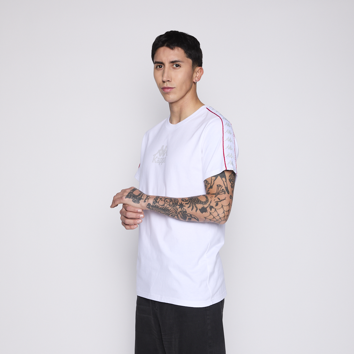 POLERA KAPPA MEN BANDA WHITE LOGO FRONT GREY - 4