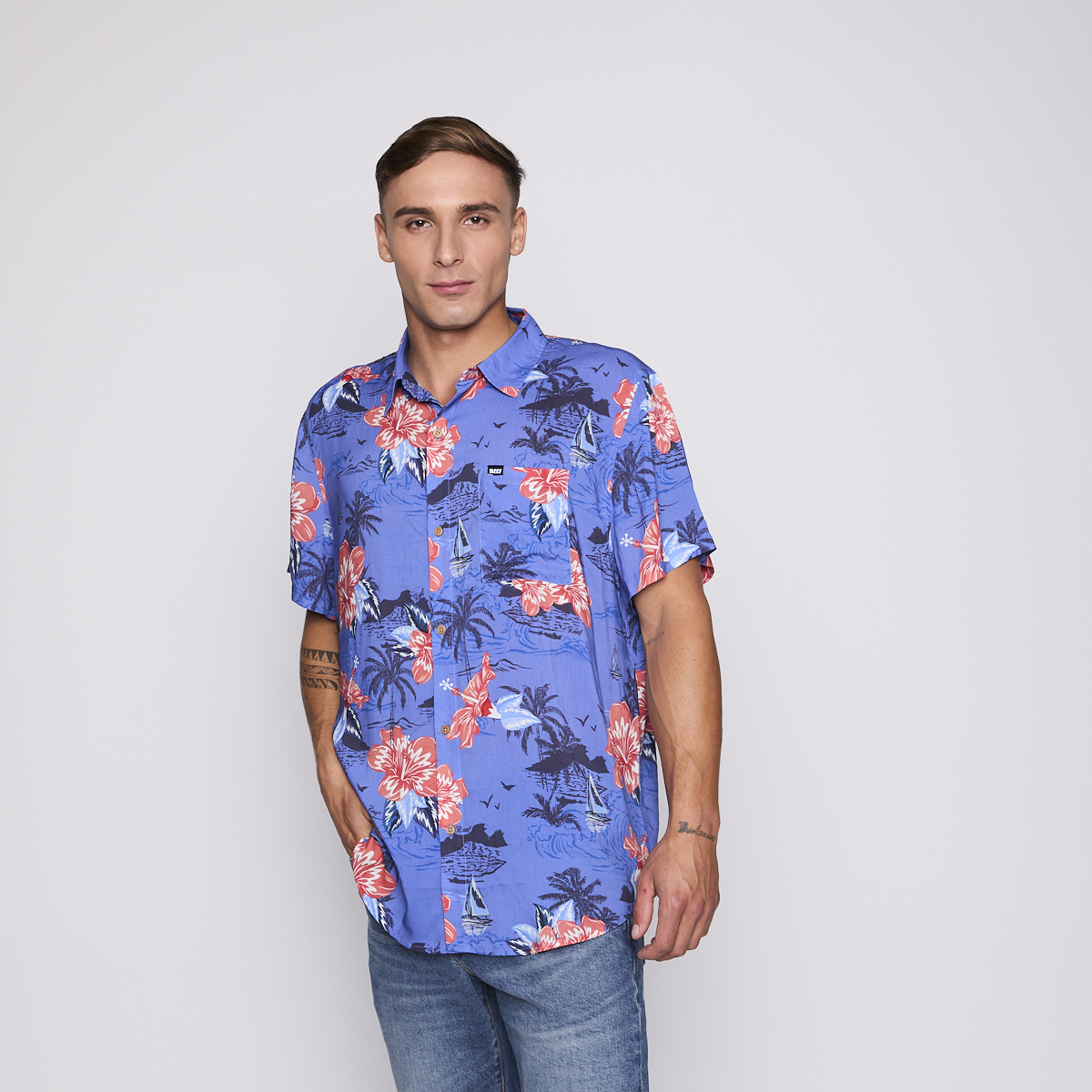 CAMISA REEF MEN FLOREADA AZUL - 4