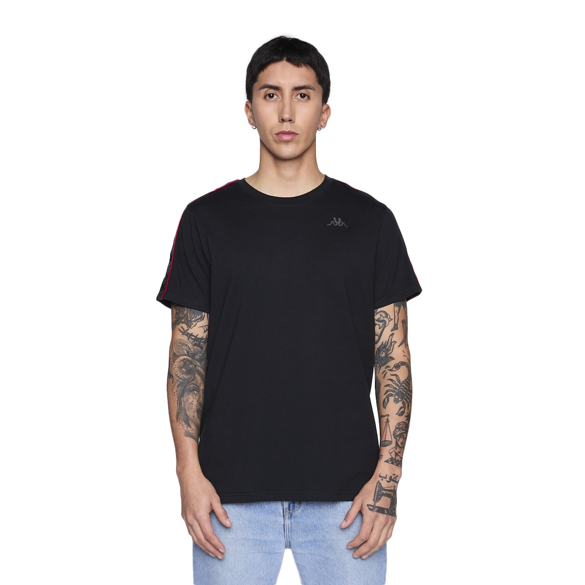 POLERA KAPPA MEN BANDA BLACK LOGO BLACK RED - 1