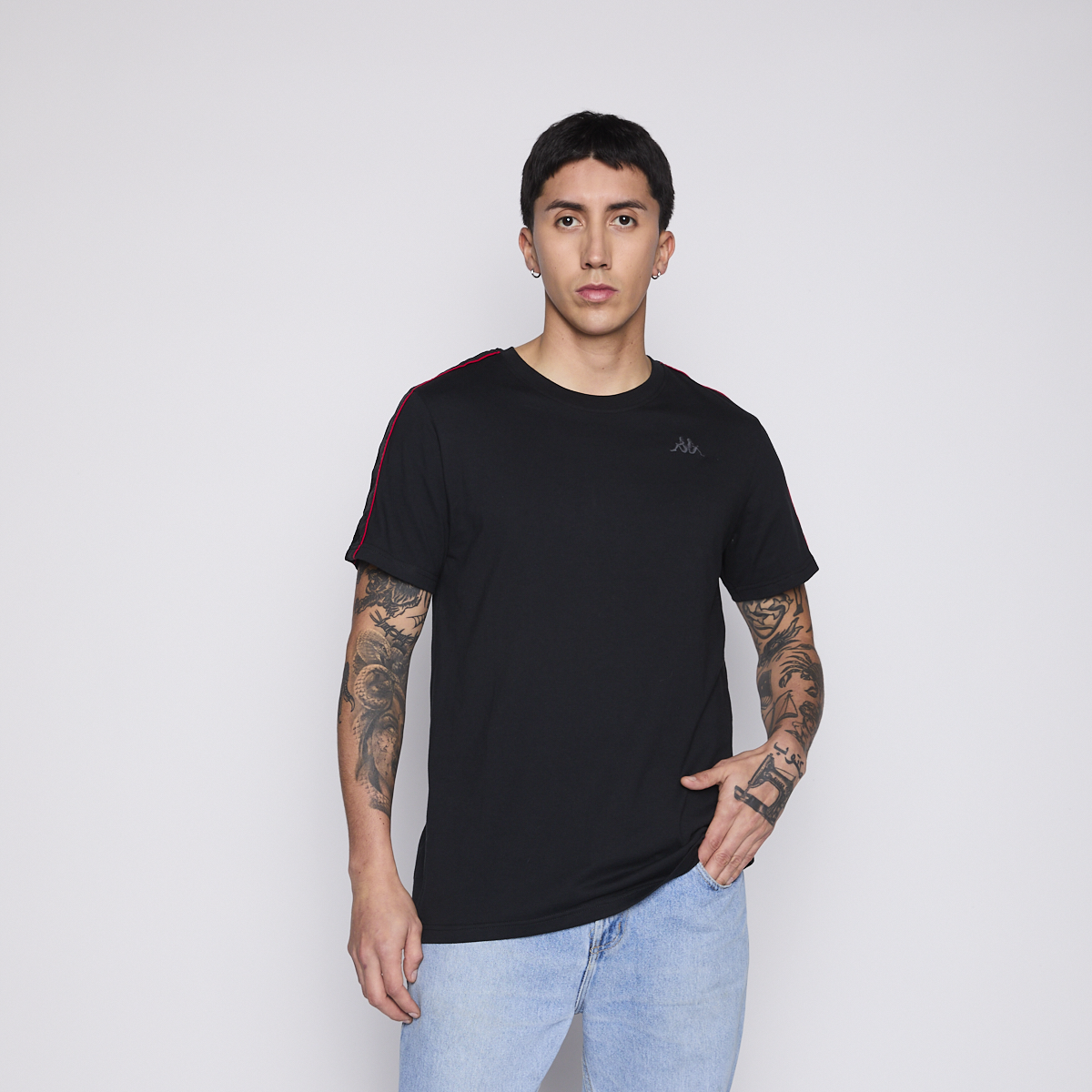 POLERA KAPPA MEN BANDA BLACK LOGO BLACK RED - 3