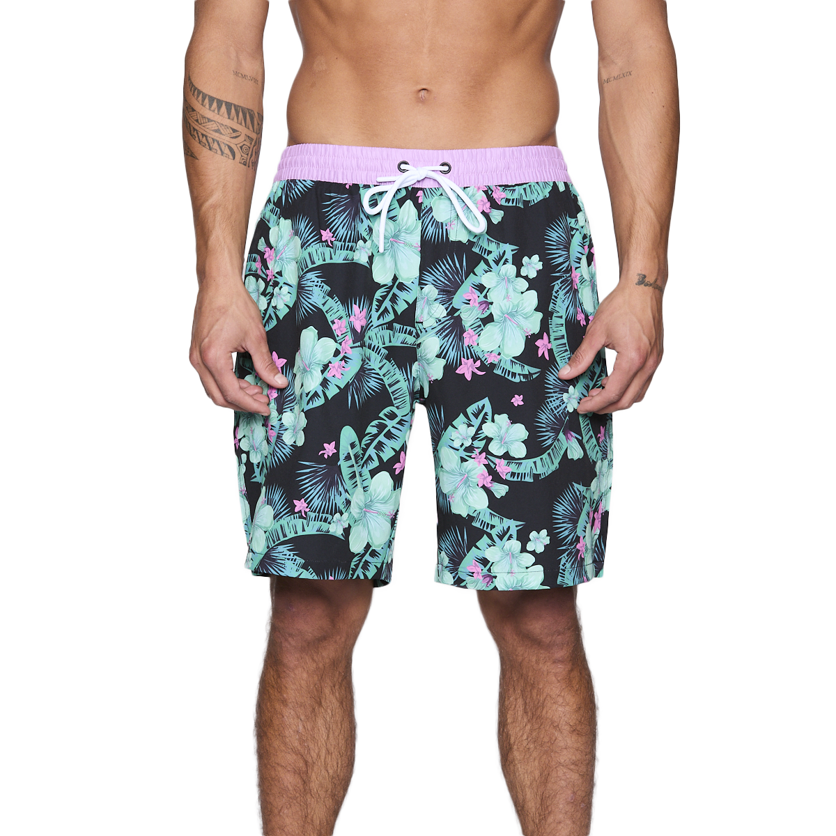 TRAJE DE BAÑO REEF MEN BLACK PINK FLOWERS - 1
