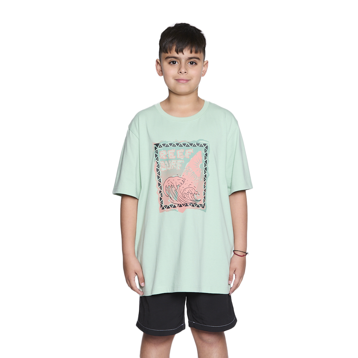 POLERA REEF KIDS LIGHT GREEN PRINT FRONT - 1