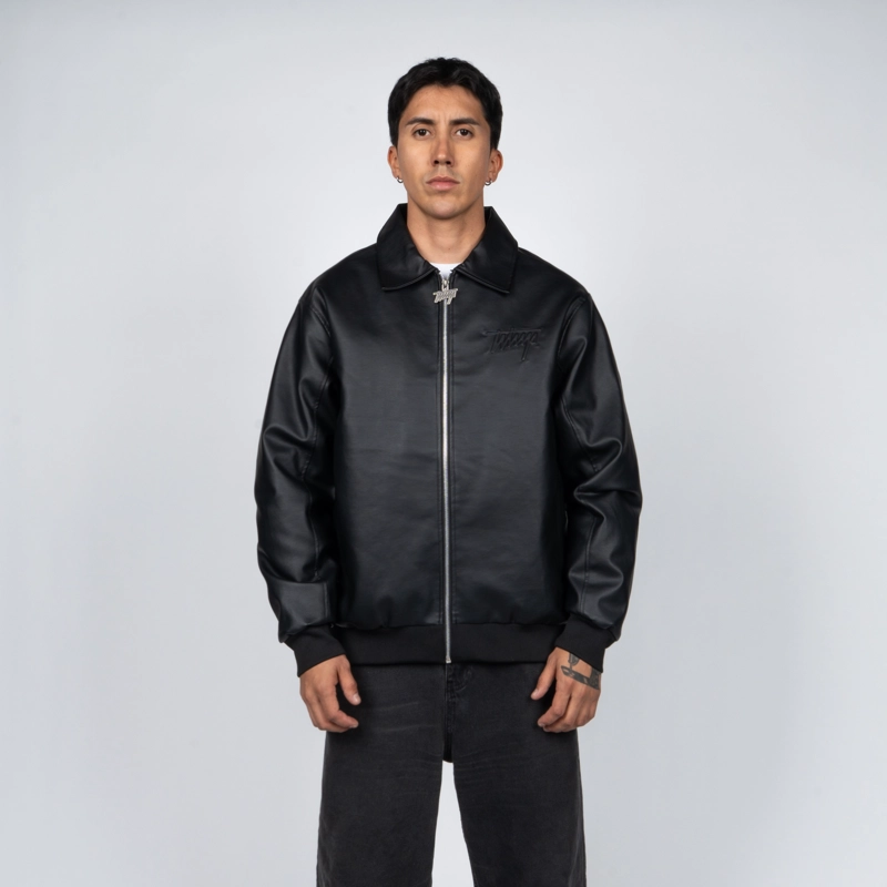 CHAQUETA WHATUP HOMBRE ECO CUERO FULL BLACK - 1