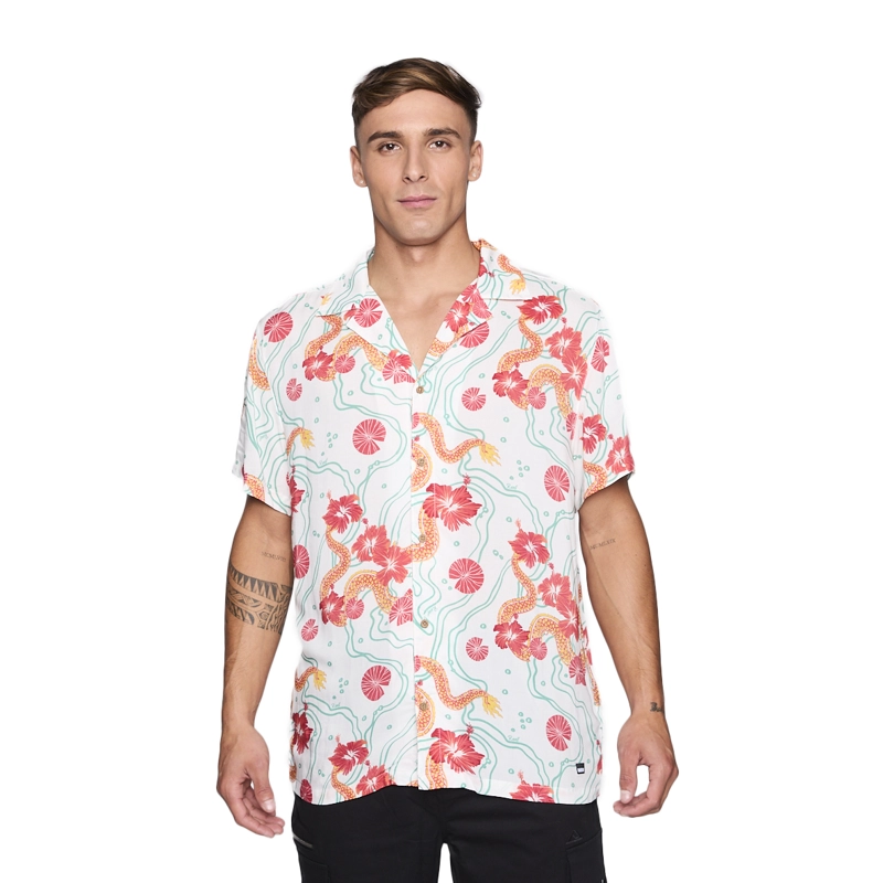 CAMISA REEF MEN BLANCA DRAGONES ROJOS Y FLORES - 1