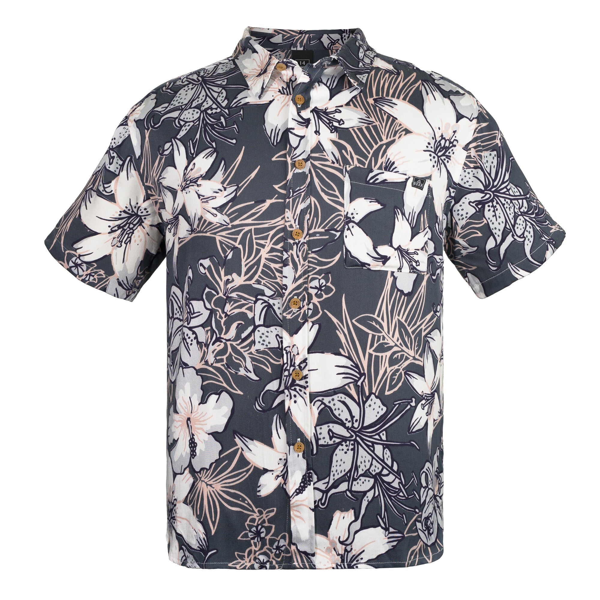 CAMISA NIÑO REEF FLORES BLANCAS GRIS OSCURO - 1