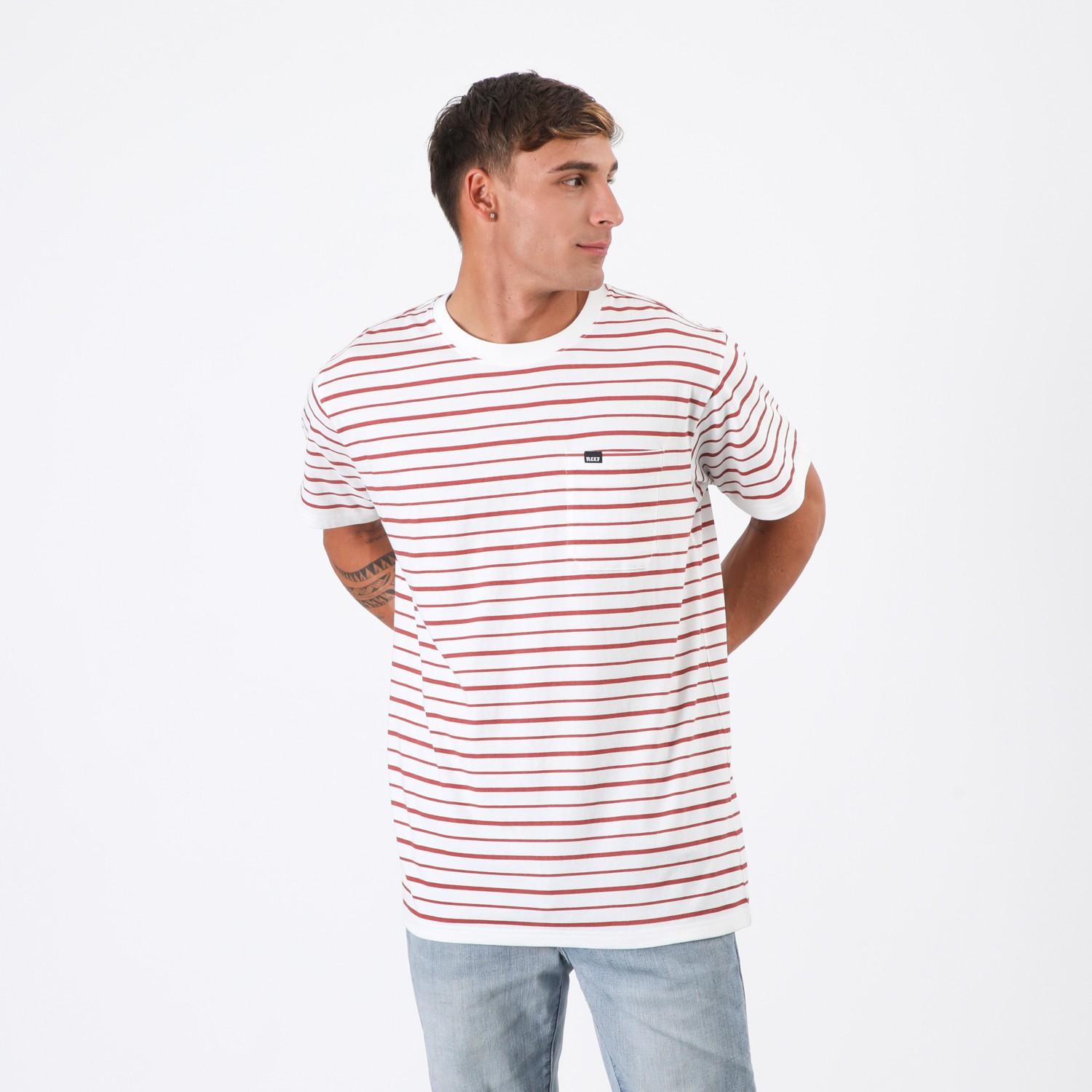 POLERA REEF MEN STRIPE WHITE RED - 1