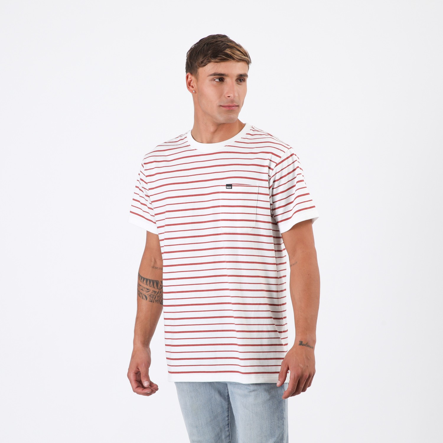 POLERA REEF MEN STRIPE WHITE RED - 2