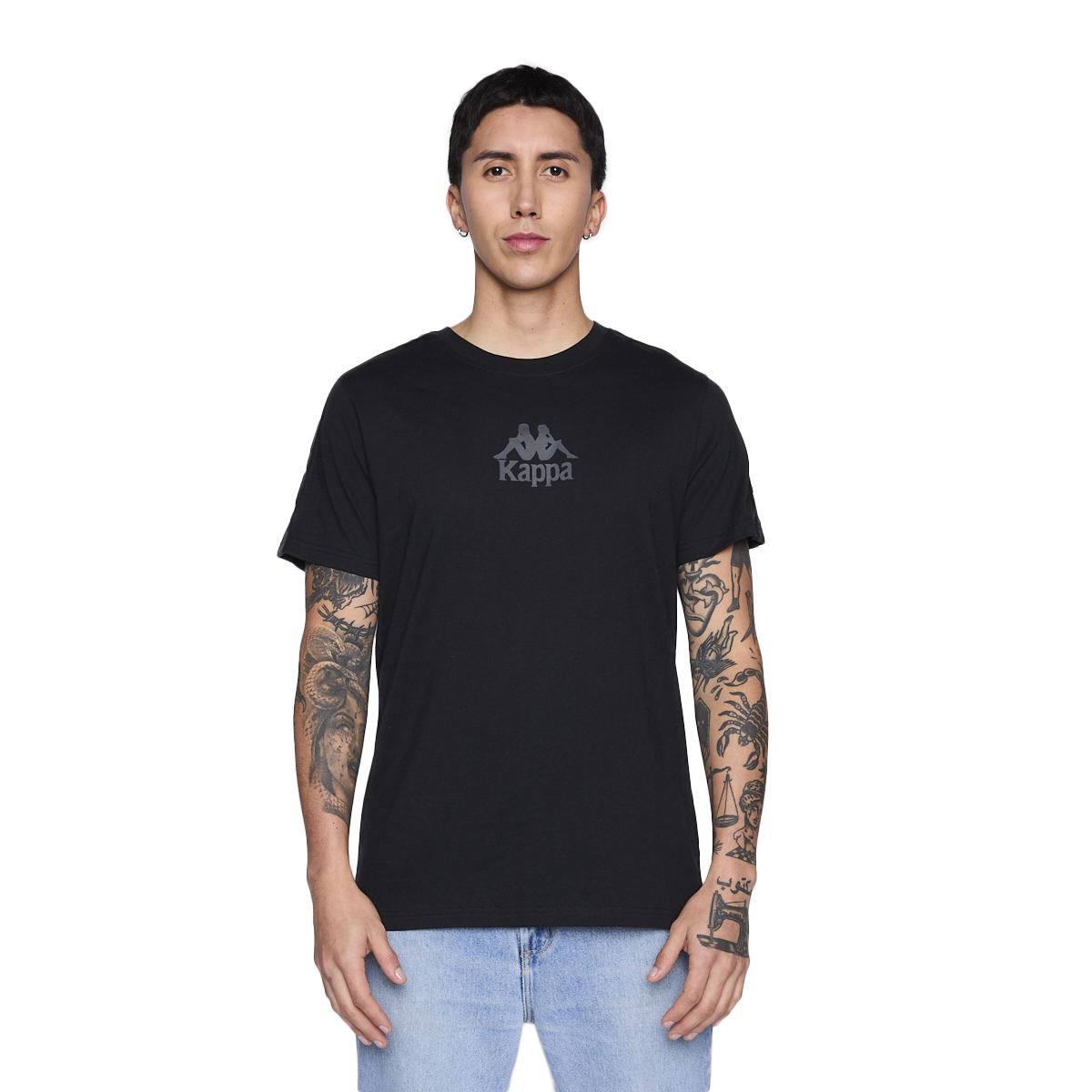 POLERA KAPPA MEN BANDA BLACK LOGO FRONT GREY - 1