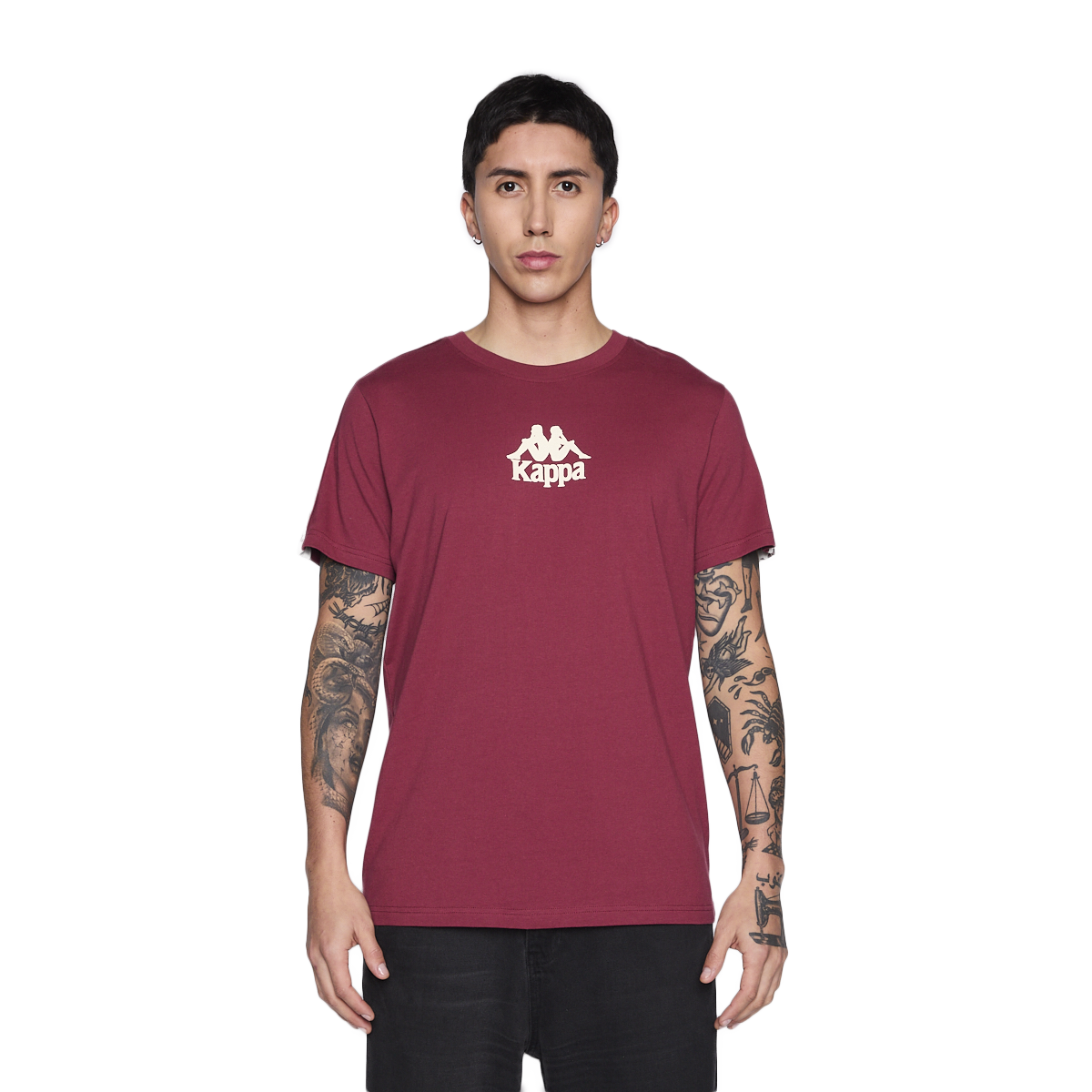 POLERA KAPPA MEN BANDA BURGUNDY LOGO FRONT WHITE - 1