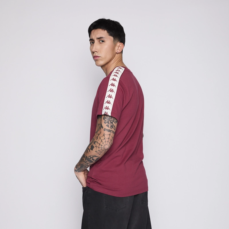 POLERA KAPPA MEN BANDA BURGUNDY LOGO FRONT WHITE - 4