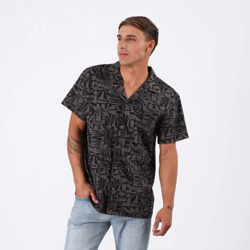 CAMISA REEF MEN NEGRO DISEÑOS GRIS - 1