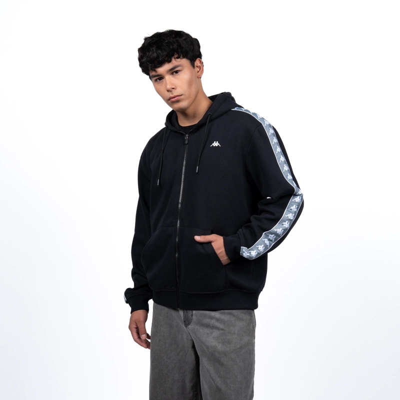 POLERON KAPPA FULL ZIPPER BLACK BANDA GREY - 1