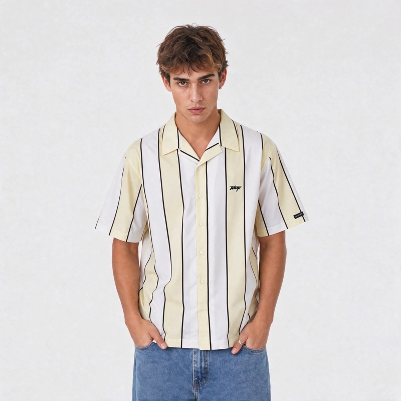 CAMISA WHATUP MEN STRIPES BOXY BEIGE WHITE - 1