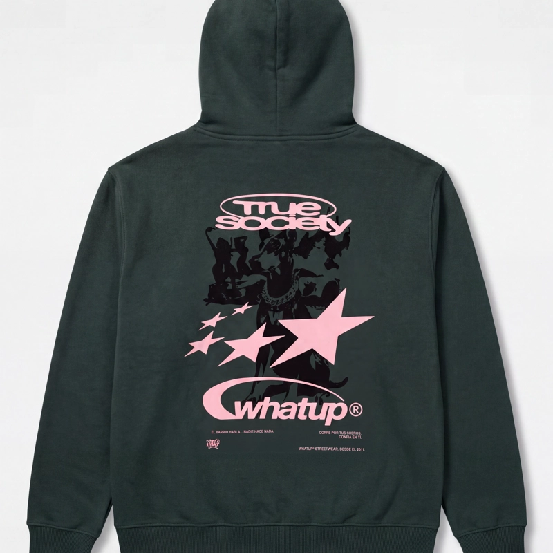 POLERON WHATUP HOODIE TRUE SOCIETY GREEN PINK - 2