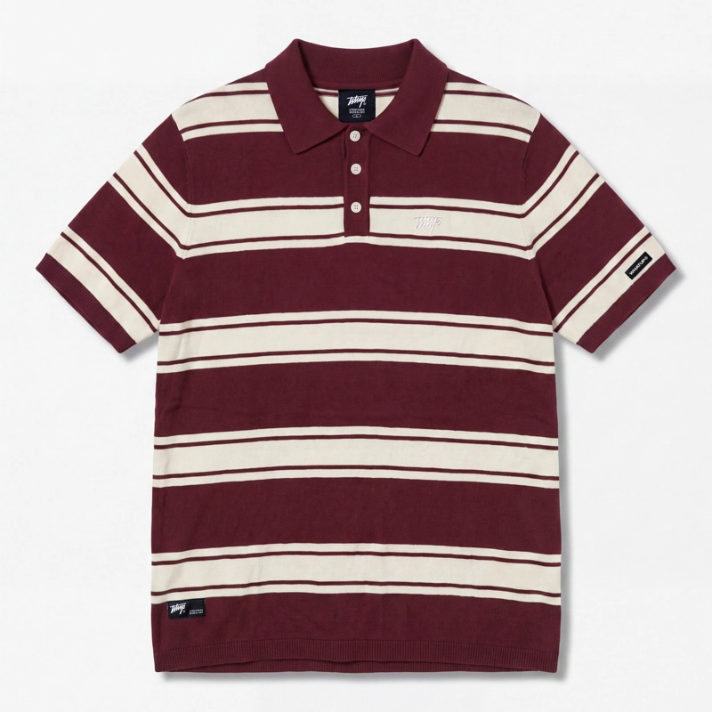 POLERA WHATUP MEN POLO BUTTONS BURGUNDY OFF WHITE - 1