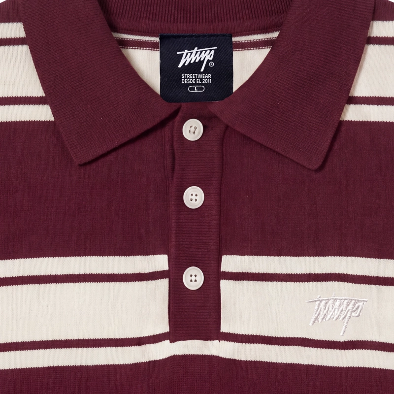 POLERA WHATUP MEN POLO BUTTONS BURGUNDY OFF WHITE - 3