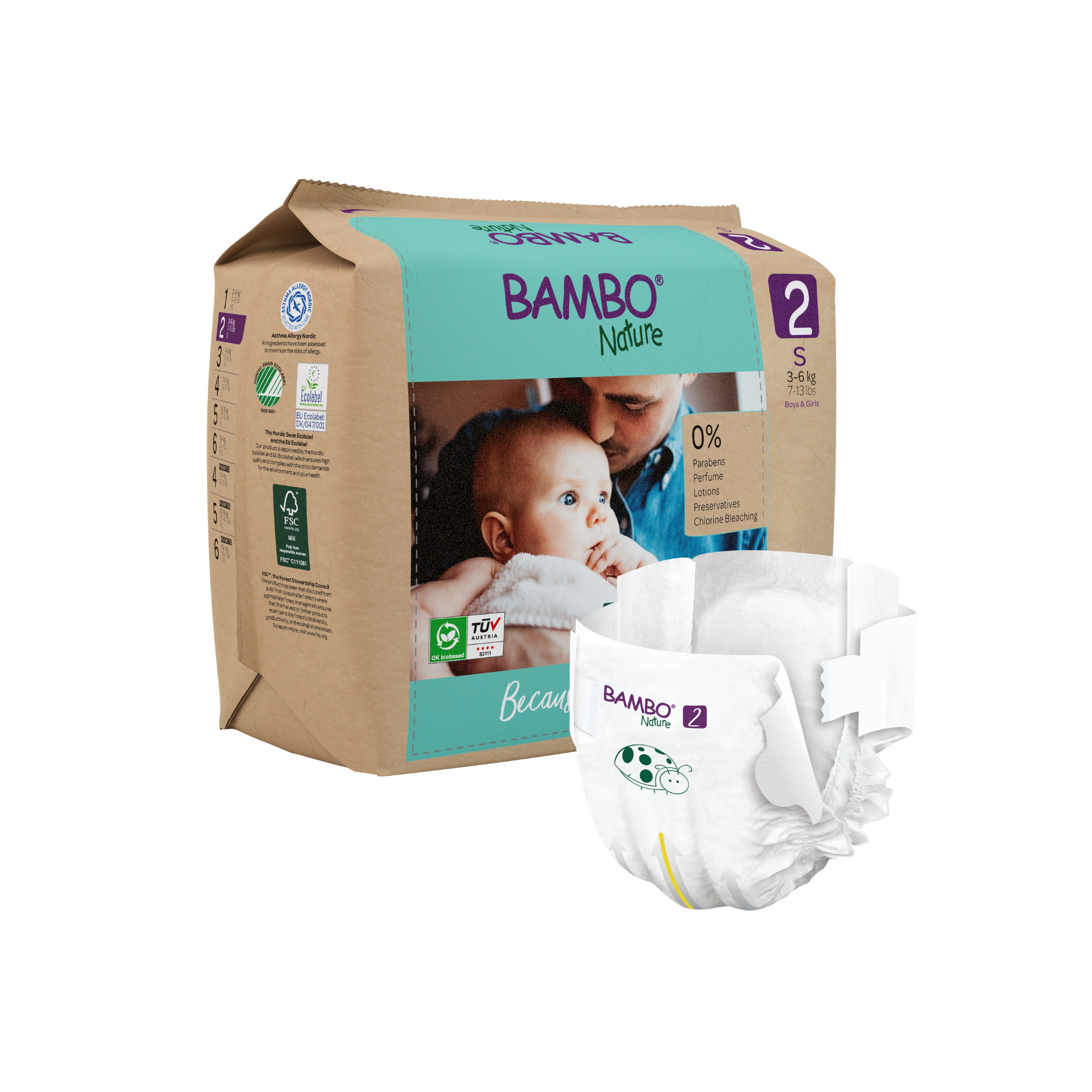 PAQUETE DE PAÑALES BAMBO NATURE ECO-FRIENDLY 30 UND PAÑAL 2 TALLA S - 1
